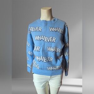Y2K “Whatever” Graphic Knit Sweater Blue Medium